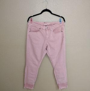 Universal Thread Pink Distressed Hem Mid Rise Barbie Pink Skinny Jeans